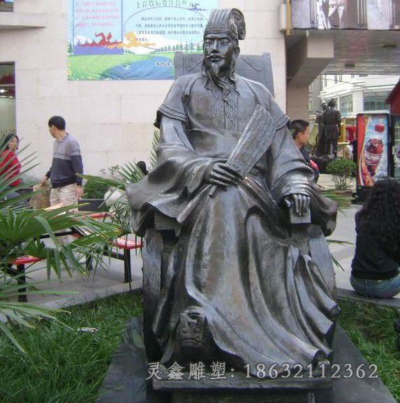 古代诸葛亮人物景观铜雕