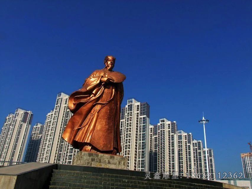 古代诸葛亮景观铜雕