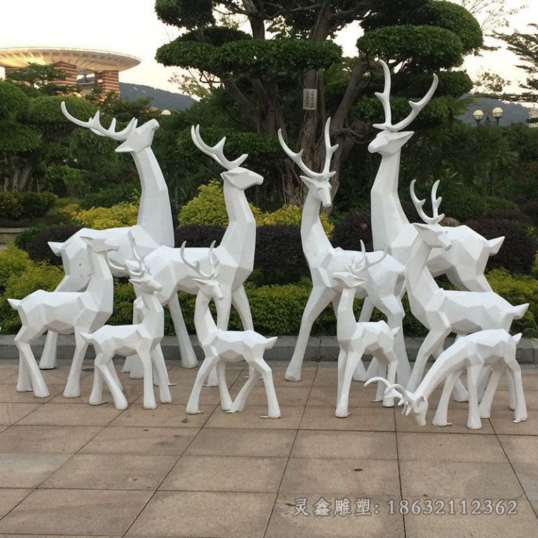 不锈钢白色鹿校园雕塑