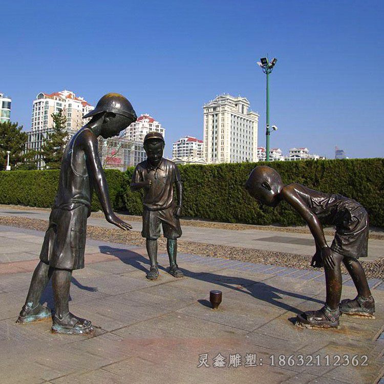 打陀螺儿童景观铜雕