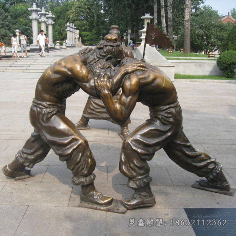 摔跤人物景观小区铜雕