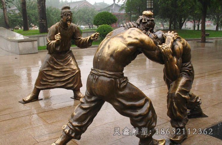 古人摔跤人物景观铜雕