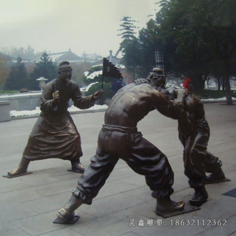 古人摔跤小品人物铜雕