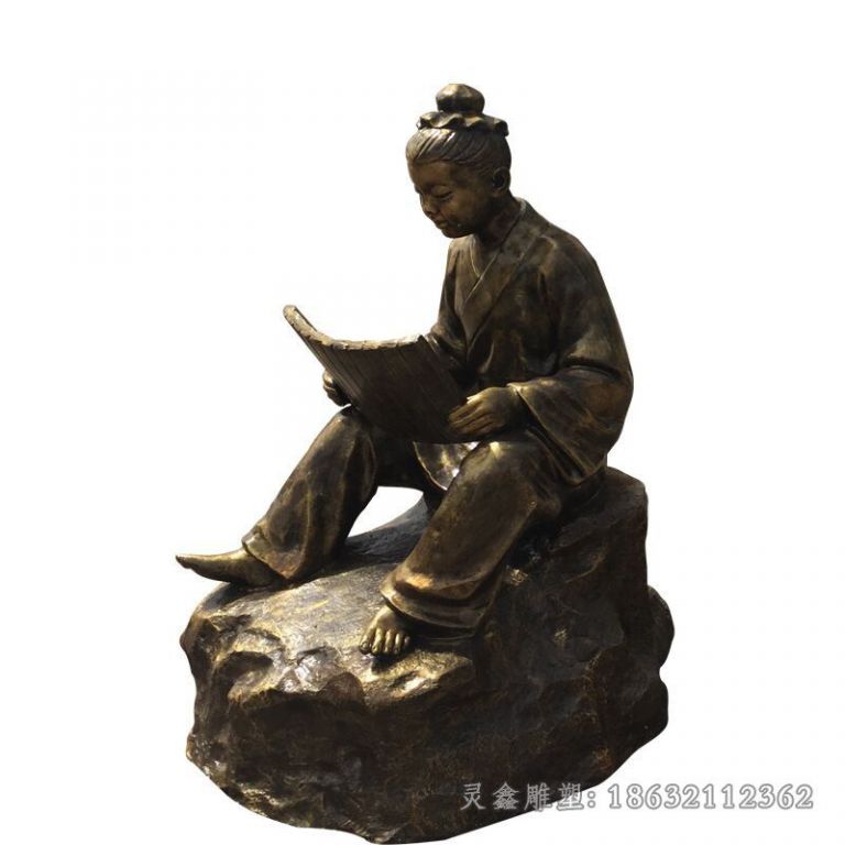 少年梁启超读书铜雕