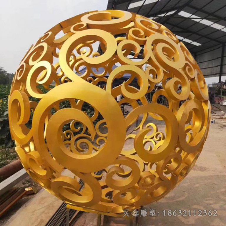 金色镂空球抽象不锈钢雕塑