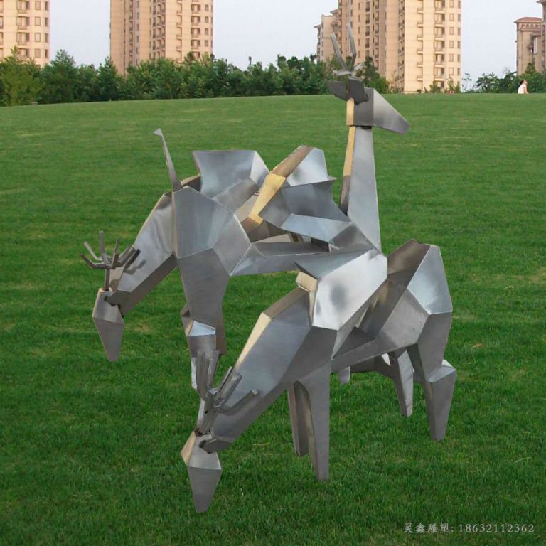 几何鹿不锈钢景观雕塑