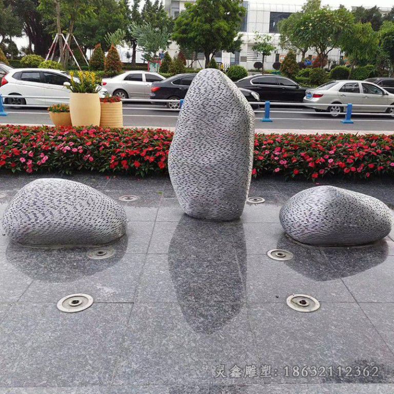 不锈钢抽象石头校园雕塑
