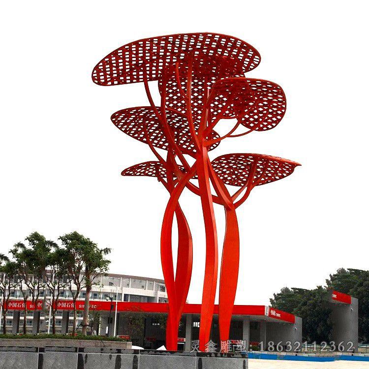 彩绘镂空树叶不锈钢雕塑