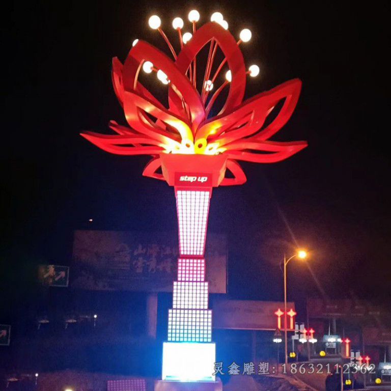 发光抽象花朵不锈钢雕塑