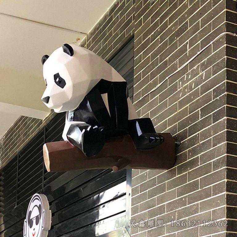几何熊猫不锈钢抽象雕塑