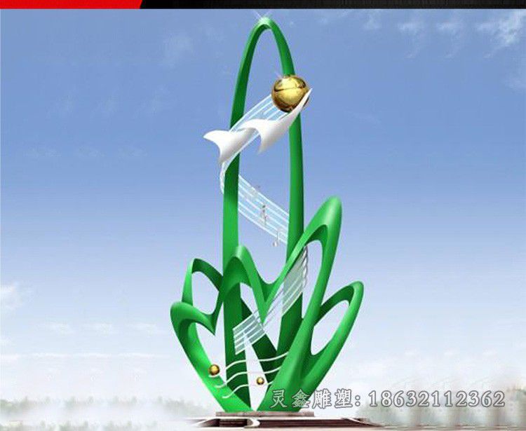 不锈钢绿色树叶校园雕塑