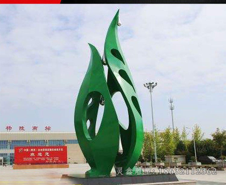 不锈钢绿色树叶公园雕塑