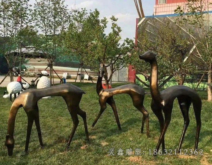 抽象小鹿动物小品铜雕