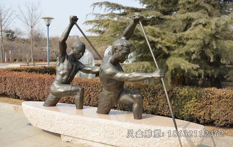 划船景区人物景观铜雕