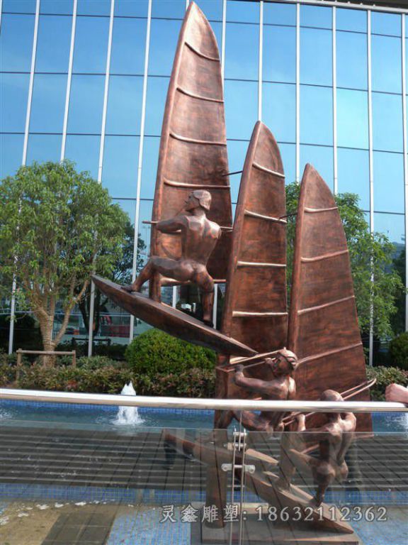 古铜色帆船景观标志铜雕