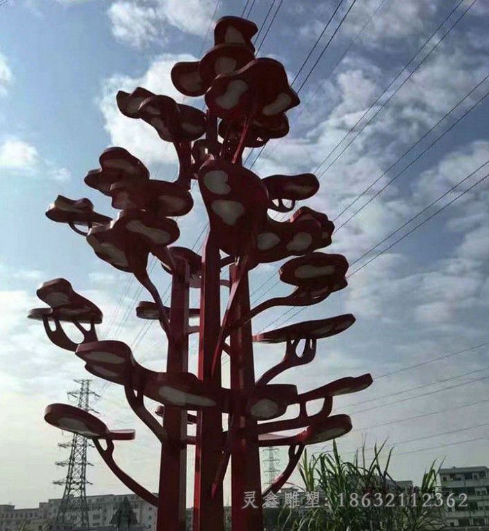 不锈钢彩绘树叶景观雕塑