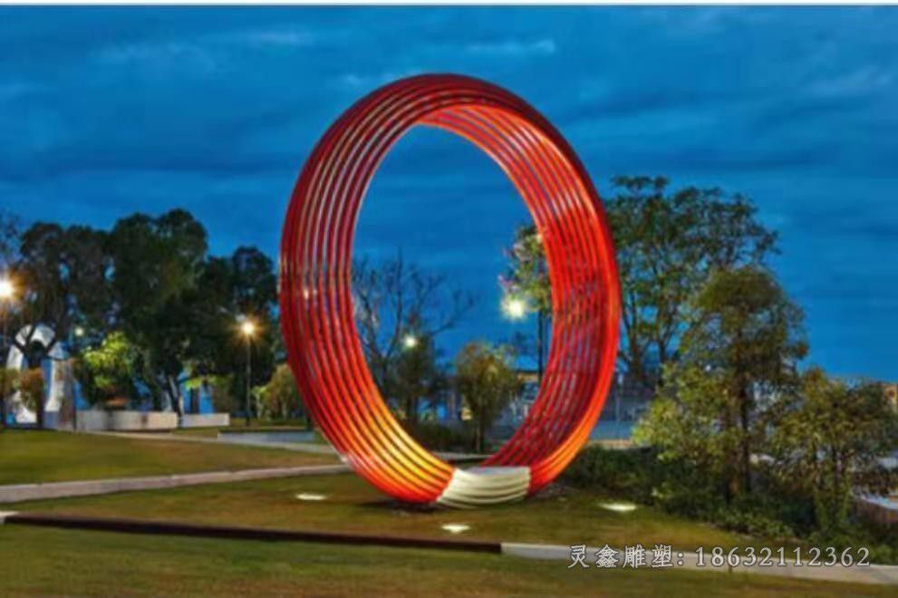 不锈钢彩绘发光圆环雕塑