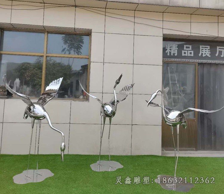 镜面仙鹤广场不锈钢雕塑
