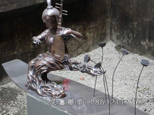 弹琵琶人物儿童铜雕