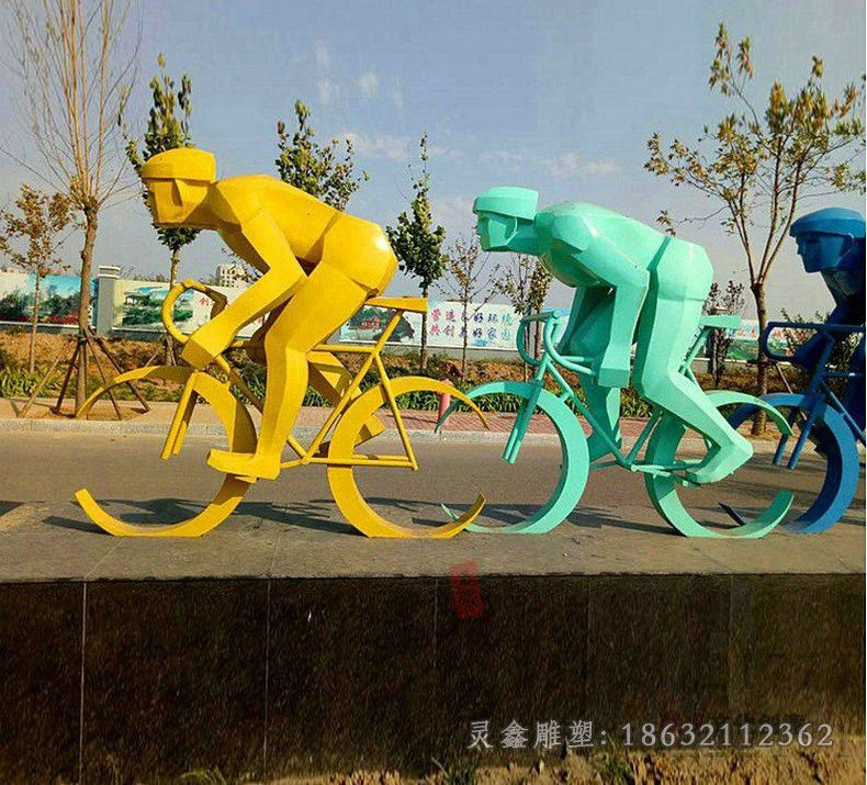 不锈钢几何骑自行车雕塑
