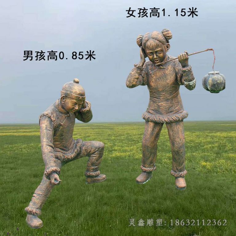 放鞭炮公园人物铜雕