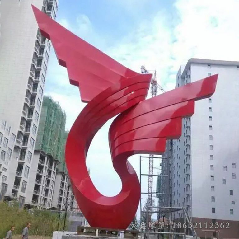 不锈钢红色飘带小区雕塑