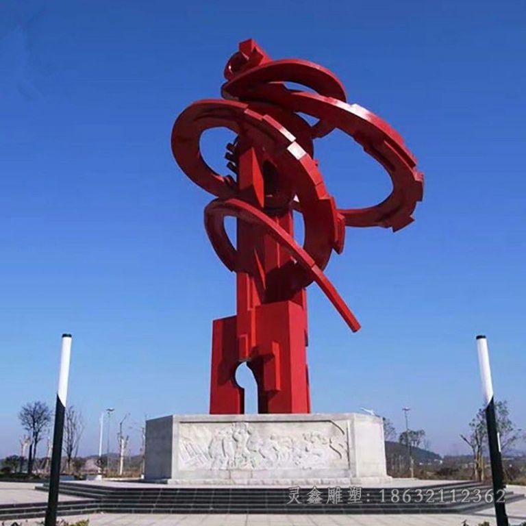 不锈钢红色飘带商场雕塑