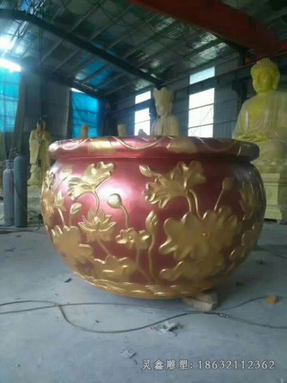 浮雕荷花水缸景观铜雕