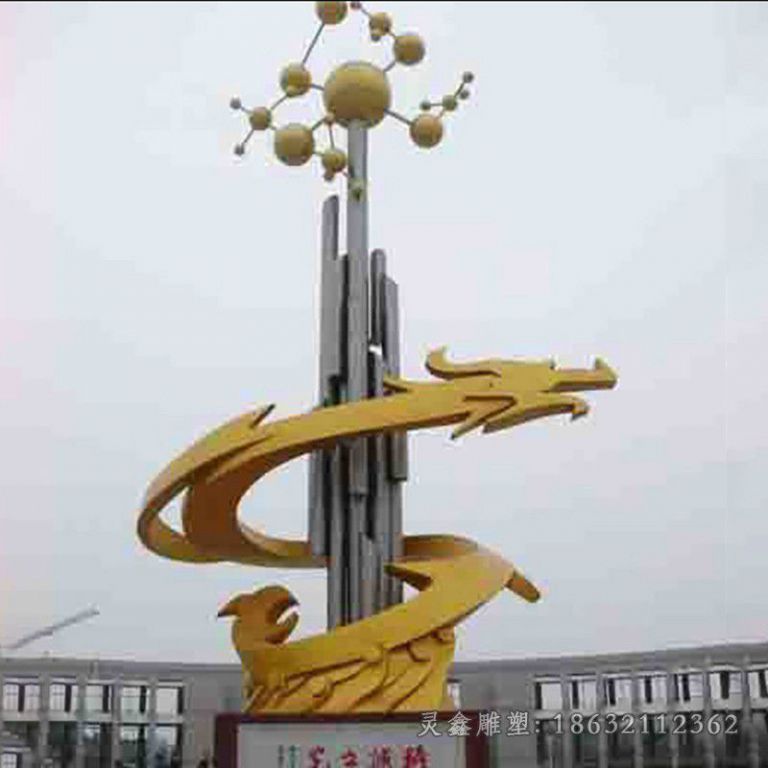 不锈钢金色龙景观雕塑