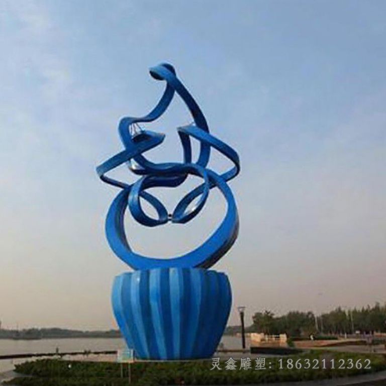 不锈钢蓝色飘带景观雕塑