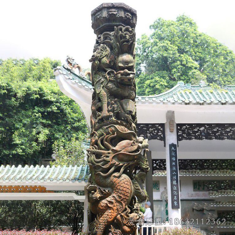龙柱景区景观标志铜雕