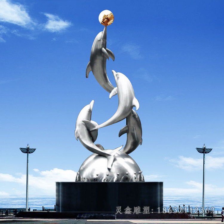 海豚戏球城市不锈钢雕塑