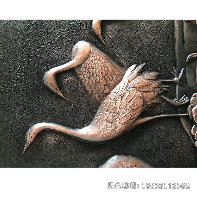 浮雕仙鹤动物景观铜雕