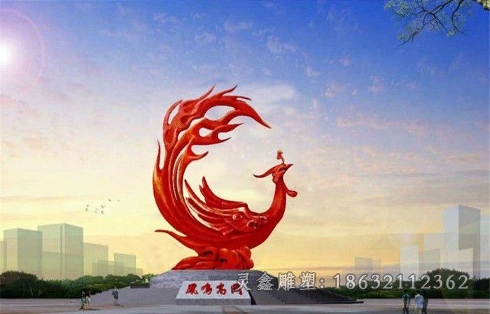 红色凤凰不锈钢校园雕塑