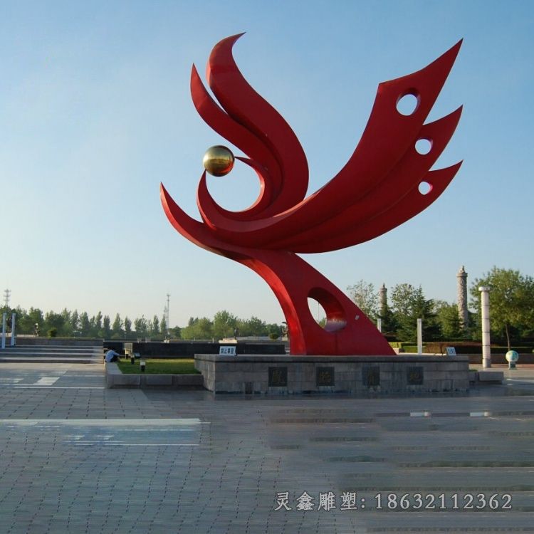 红色凤凰不锈钢庭院雕塑