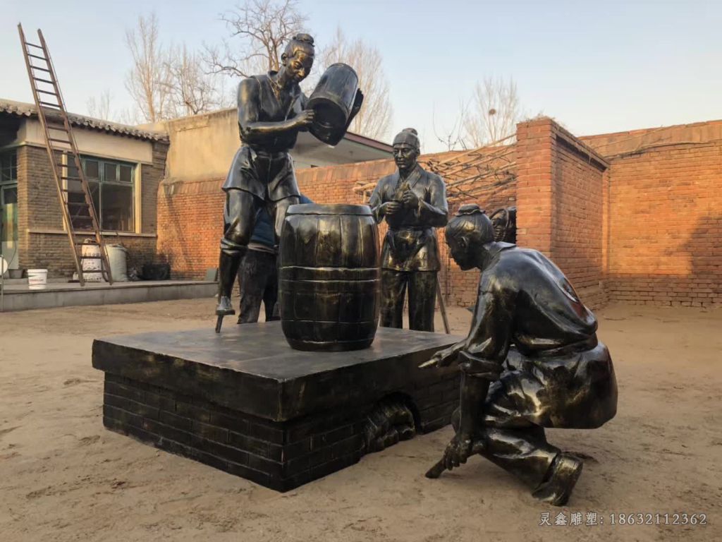古代酿酒人物校园铜雕