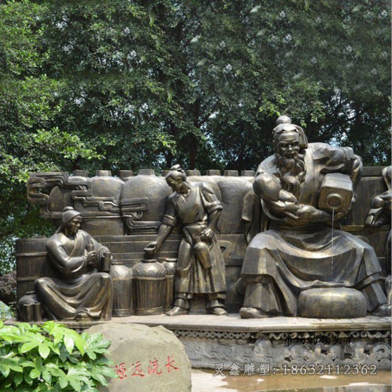 古代酿酒人物公园铜雕
