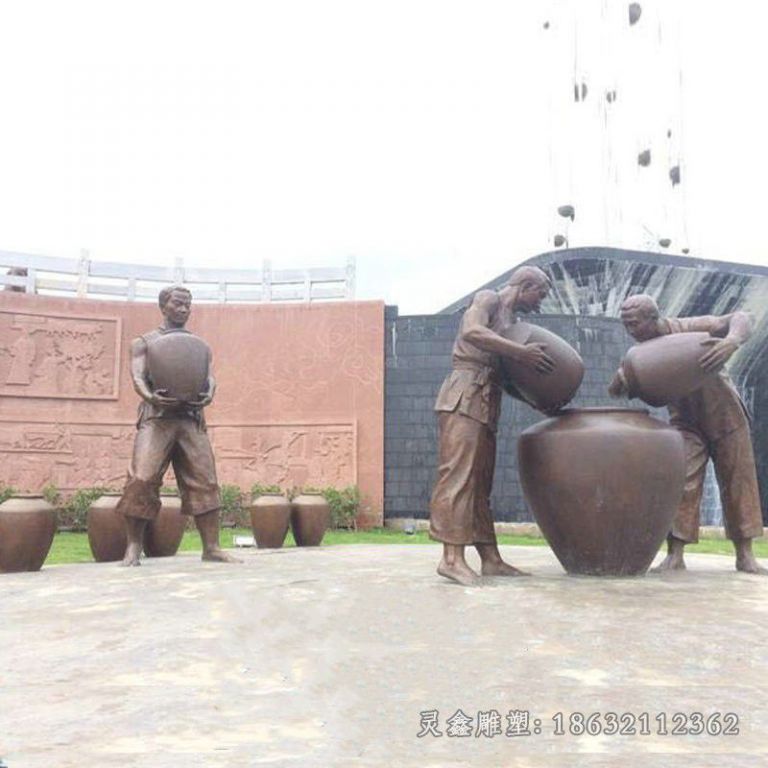 古代酿酒人物景区铜雕