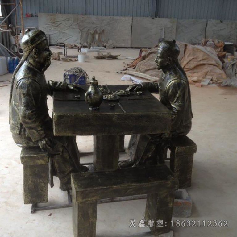 古代人物吃白饭景观铜雕