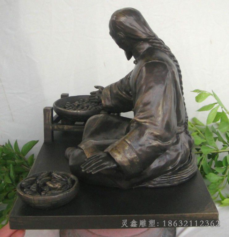 古代人物搓丸子园林铜雕