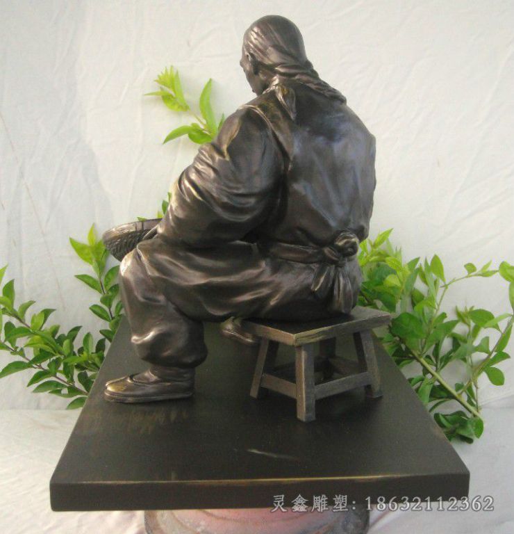 古代人物搓丸子商场铜雕