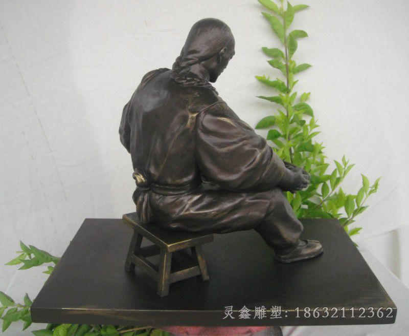 古代人物搓丸子街边铜雕