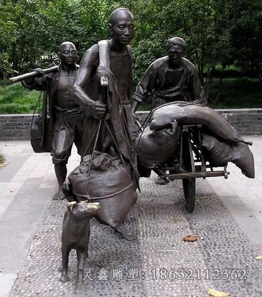 古代人物干活景观铜雕