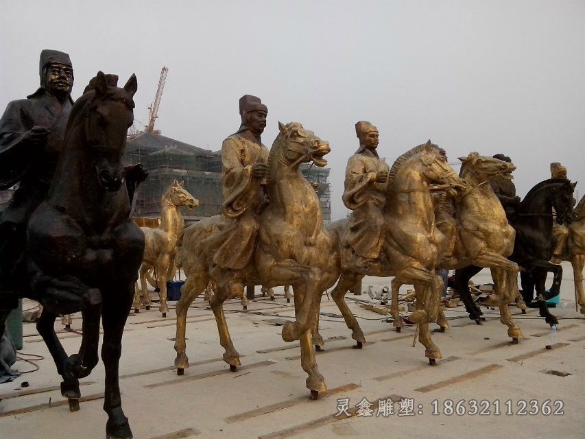 古代人物骑马景观铜雕