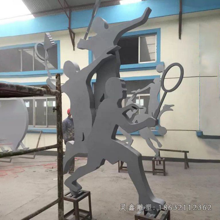 打羽毛球标志不锈钢雕塑