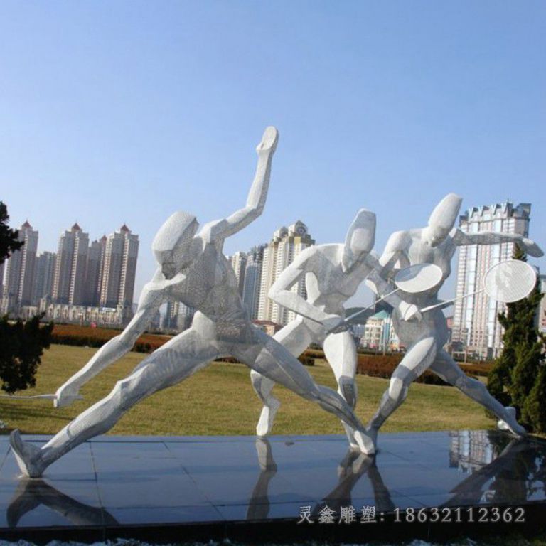 打羽毛球不锈钢几何雕塑