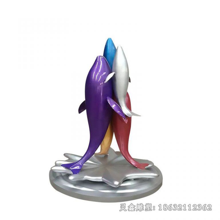 彩绘海豚不锈钢校园雕塑