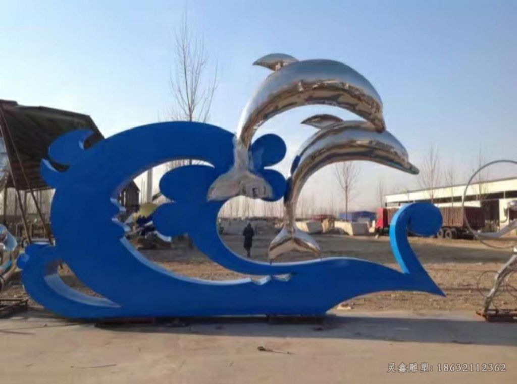不锈钢小区彩绘海豚雕塑