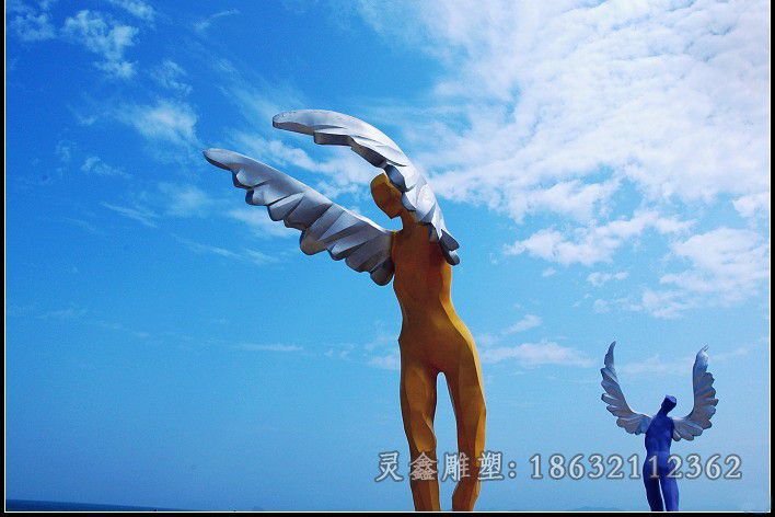 抽象展翅人物不锈钢雕塑