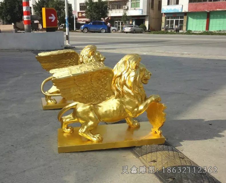 展翅狮子标志景观铜雕